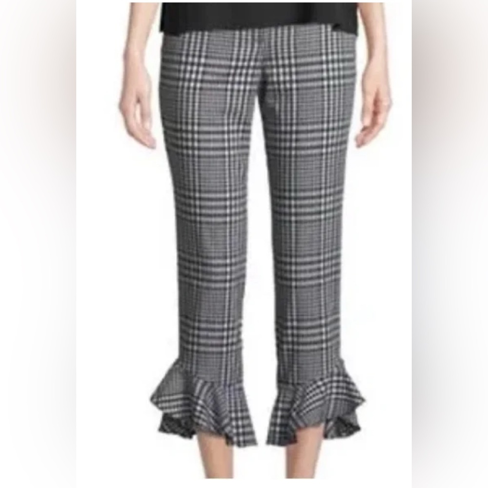 Trina Turk Black and White Glen Plaid Dress Pants